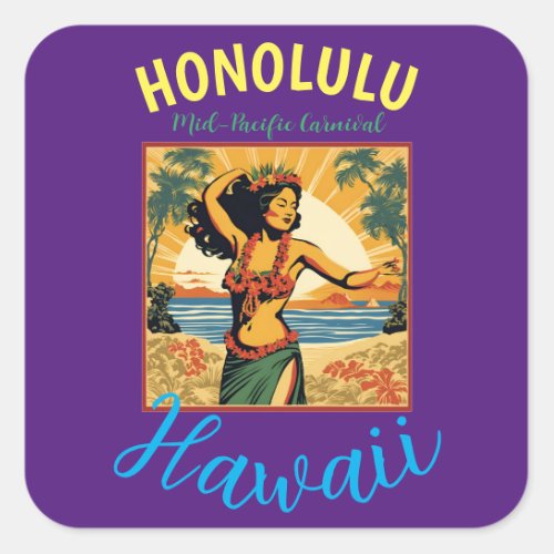 Vintage Style Hawaiian Travel Honolulu Mid_Pacific Square Sticker