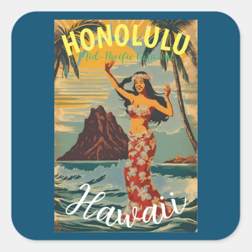 Vintage Style Hawaiian Travel Honolulu Mid_Pacific Square Sticker