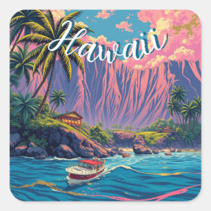 Vintage Style Hawaiian Travel Honolulu Mid-Pacific Square Sticker