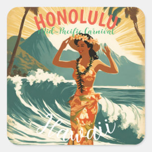 Vintage Style Hawaiian Travel Honolulu Mid-Pacific Square Sticker