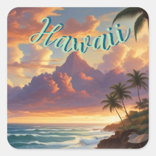 Vintage Style Hawaiian Travel Honolulu Mid-Pacific Square Sticker