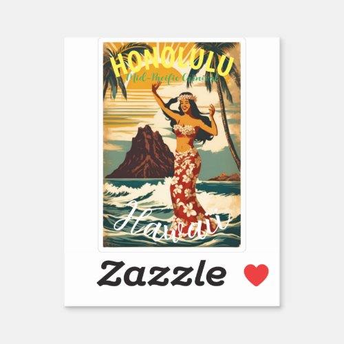 Vintage Style Hawaiian Travel Honolulu Mid_Pacific Sticker