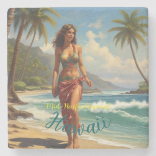 Vintage Style Hawaiian Travel Honolulu Mid-Pacific Stone Coaster
