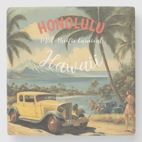 Vintage Style Hawaiian Travel Honolulu Mid_Pacific Stone Coaster