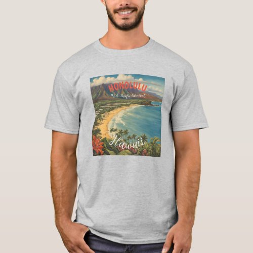 Vintage Style Hawaiian Travel Honolulu Mid_Pacific T_Shirt