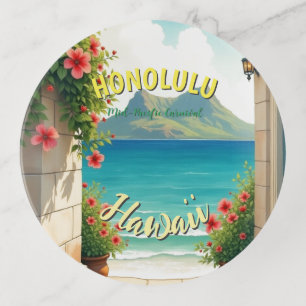 Vintage Style Hawaiian Travel Honolulu Mid-Pacific Trinket Tray