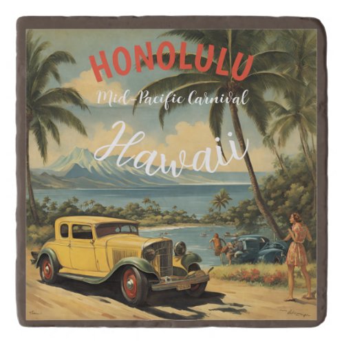 Vintage Style Hawaiian Travel Honolulu Mid_Pacific Trivet