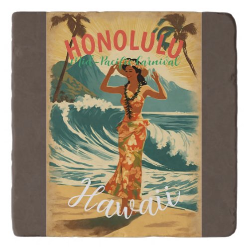 Vintage Style Hawaiian Travel Honolulu Mid_Pacific Trivet