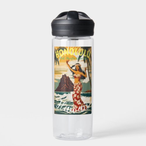 Vintage Style Hawaiian Travel Honolulu Mid_Pacific Water Bottle