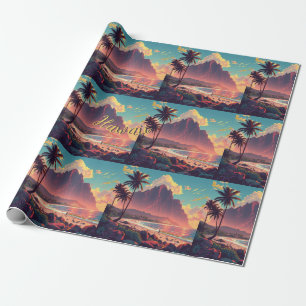 Vintage Style Hawaiian Travel Honolulu Mid-Pacific Wrapping Paper