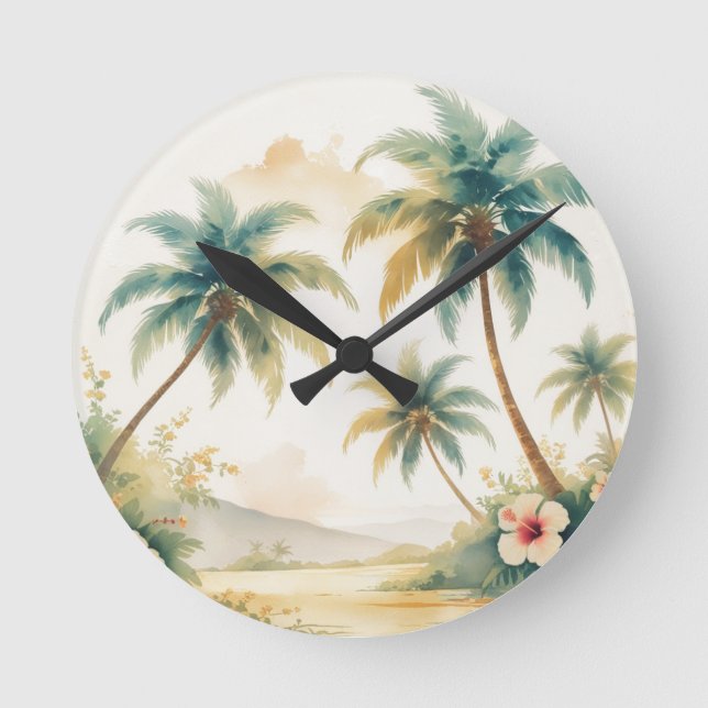 Vintage Style Hawaiian Travel Honolulu Round Clock (Front)