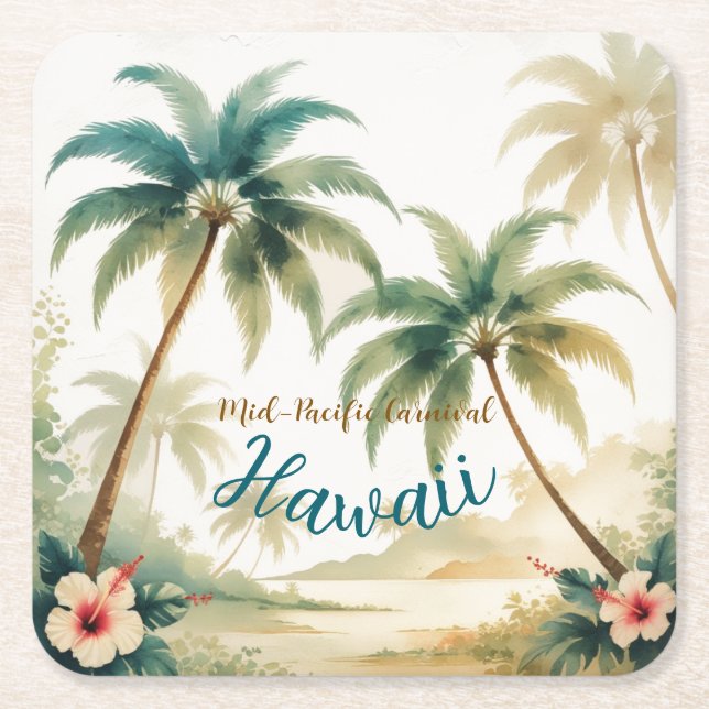 Vintage Style Hawaiian Travel Honolulu Square Paper Coaster (Front)