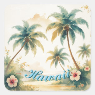 Vintage Style Hawaiian Travel Honolulu Square Sticker