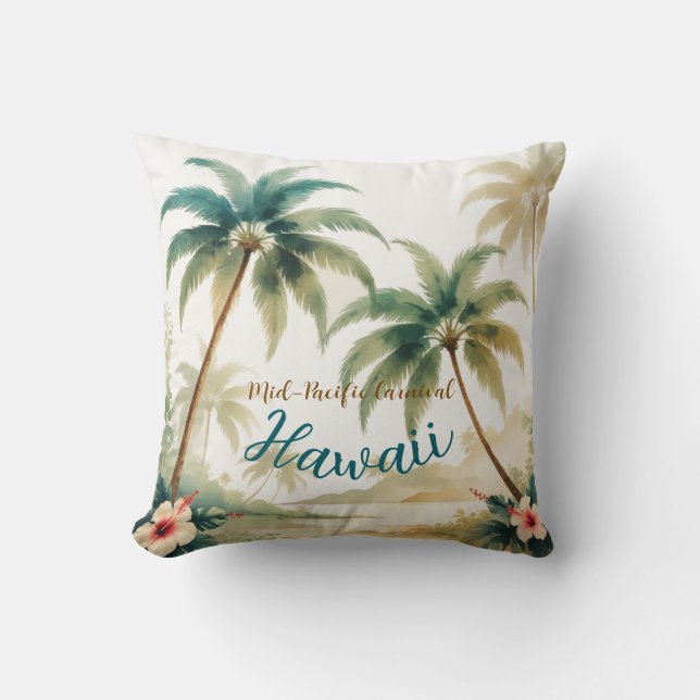 Vintage Style Hawaiian Travel Honolulu Throw Pillow (Front)