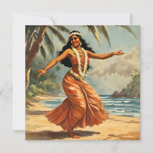 Vintage Style Hawaiian Travel Hula Girl Dancing