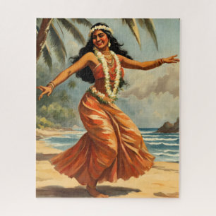 Vintage Style Hawaiian Travel Hula Girl Dancing Jigsaw Puzzle