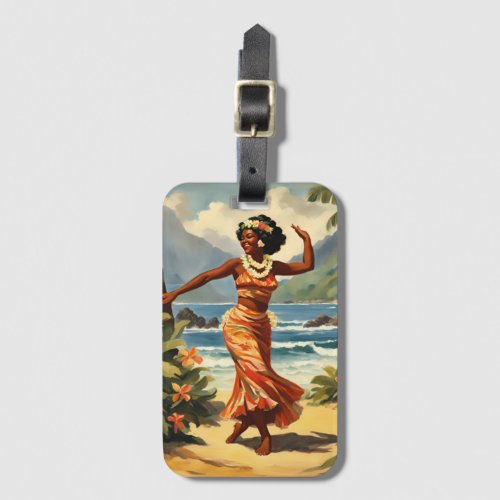 Vintage Style Hawaiian Travel Hula Girl Dancing Luggage Tag