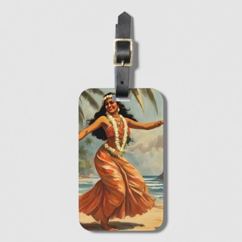 Vintage Style Hawaiian Travel Hula Girl Dancing Luggage Tag