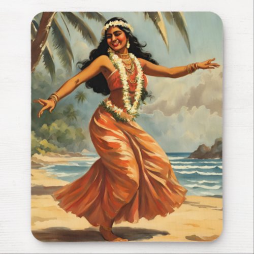 Vintage Style Hawaiian Travel Hula Girl Dancing Mouse Pad