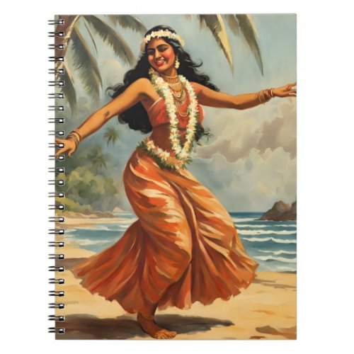 Vintage Style Hawaiian Travel Hula Girl Dancing Notebook