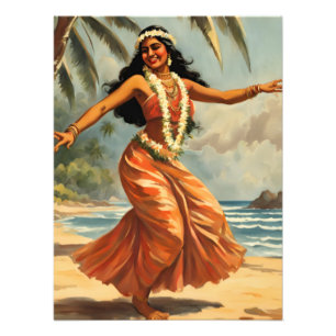 Vintage Style Hawaiian Travel Hula Girl Dancing Photo Print
