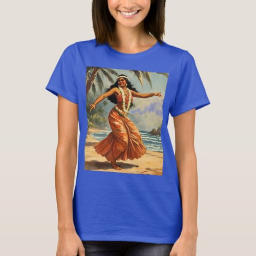 Vintage Style Hawaiian Travel Hula Girl Dancing T_Shirt