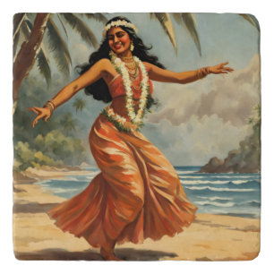 Vintage Style Hawaiian Travel Hula Girl Dancing Trivet