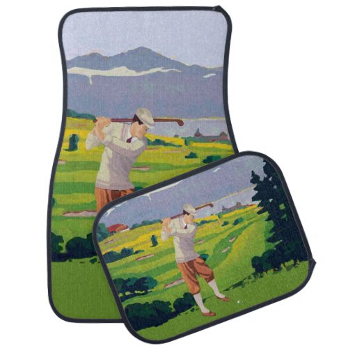 Vintage Style Highlands Golfing Scene Art Car Floor Mat