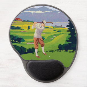 Vintage Style Highlands Golfing Scene Art Gel Mouse Pad