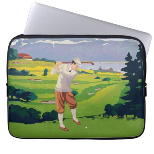 Vintage Style Highlands Golfing Scene Art Laptop Sleeve