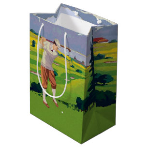 Vintage Style Highlands Golfing Scene Art Medium Gift Bag