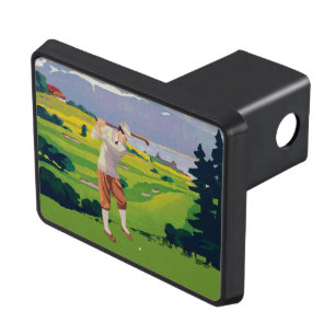 Vintage Style Highlands Golfing Scene Art Tow Hitch Cover
