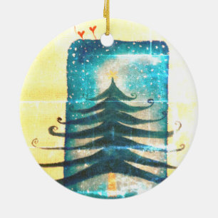 Vintage Style Holiday Tree Drawing Ornament