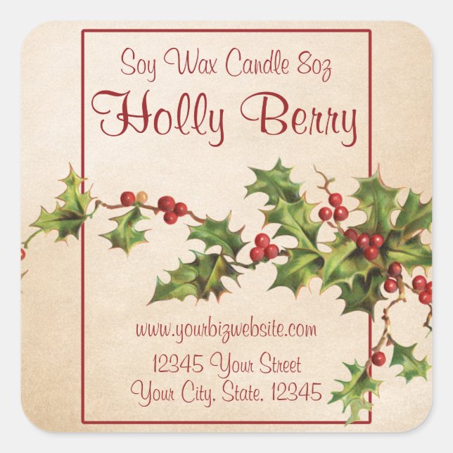 Vintage Style Holly Berry Christmas Candle Label (Front)