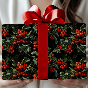 Vintage Style Holly Berry Classic Christmas Wrapping Paper