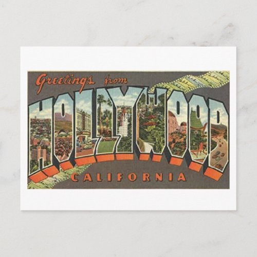 Vintage style Hollywood California Big Letter Postcard