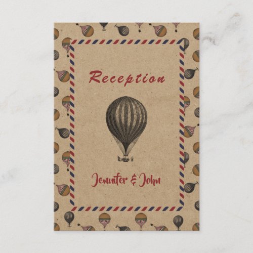 Vintage Style Hot Air Balloon Wedding Reception Enclosure Card