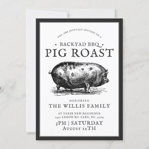 Vintage Style  Housewarming BBQ Pig Roast Party Invitation