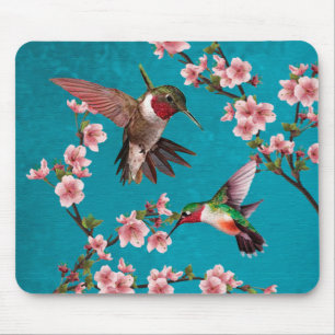 Vintage Style Hummingbird Painting Mouse Pad
