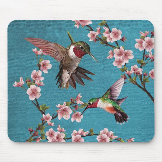 Vintage Style Hummingbird Painting Mouse Pad (Front)
