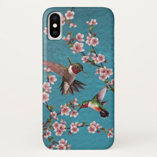 Vintage Style Hummingbirds  Blossoms iPhone X Case