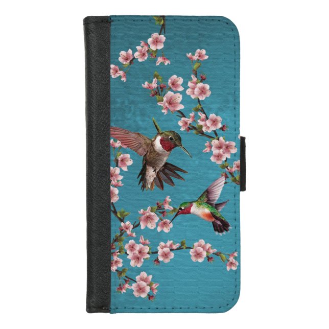 Vintage Style Hummingbirds & Blossoms iPhone Wallet Case (Front)