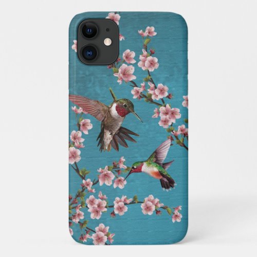 Vintage Style Hummingbirds  Cherry Blossoms iPhone 11 Case