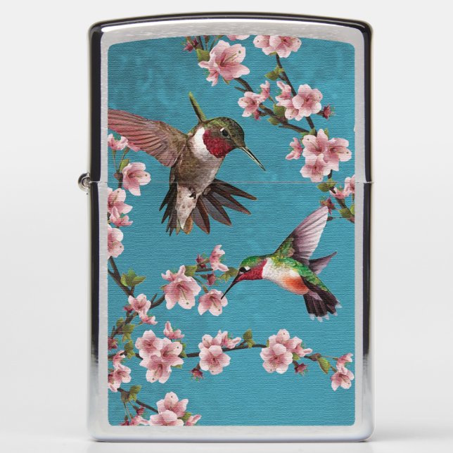 Vintage Style Hummingbirds & Cherry Blossoms Zippo Lighter (Front)
