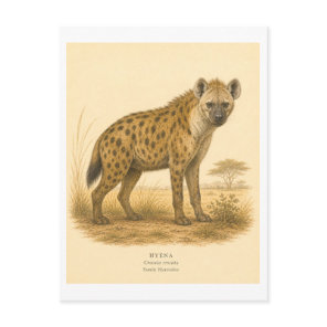 Vintage-Style Hyena Illustration Postcard