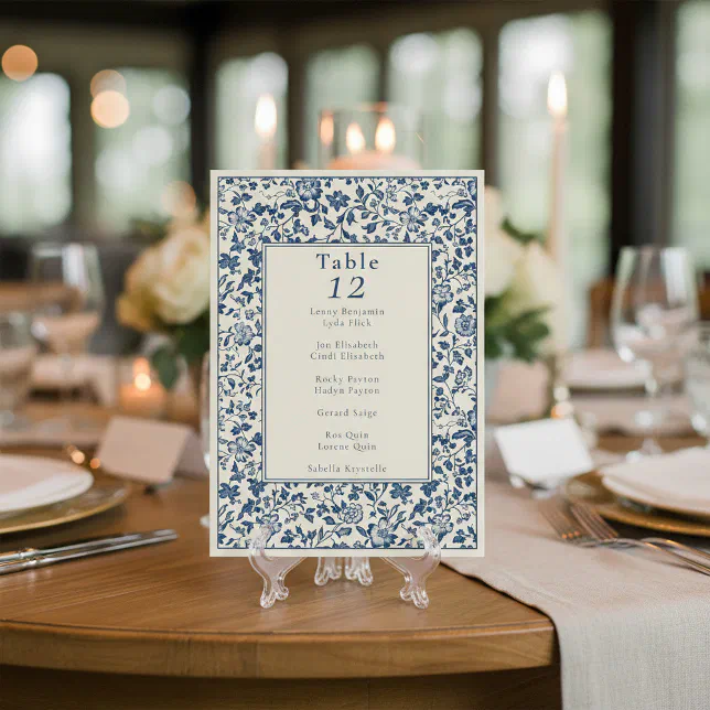 Vintage style intricate floral table seating chart invitation | Zazzle