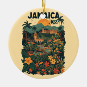 Vintage Style Jamaica Travel Illustration Ceramic Ornament