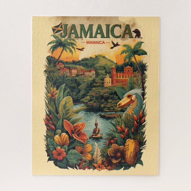 Vintage Style Jamaica Travel Illustration Jigsaw Puzzle (Vertical)