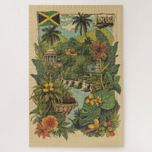 Vintage Style Jamaica Travel Illustration Jigsaw Puzzle