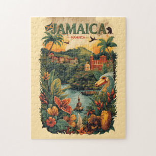 Vintage Style Jamaica Travel Illustration Jigsaw Puzzle